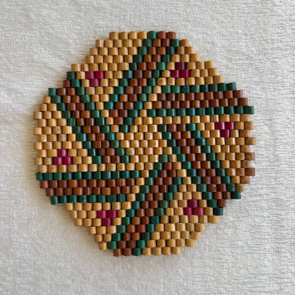 6pc Vintage‎ Bamboo Wood Bead Trivets Set 6 Folk Art Boho MCM Hot Pads Hippie